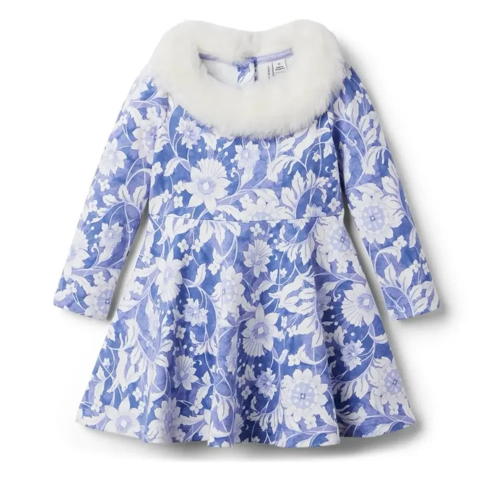 NWT❤️Janie and Jack FAUX FUR COLLAR FLORAL PONTE DRESS sz10
